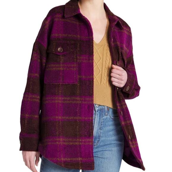 NWT Good American wool Blend Plaid Shacket Shirt Jacket Size Small Medium - Picture 2 of 12